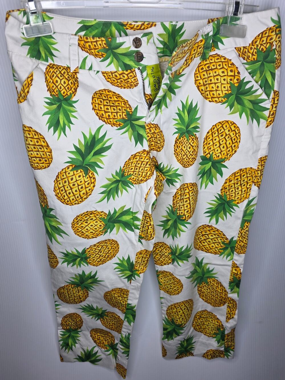 Loudmouth Ladies Size 8 Pineapple Print Cotton Stretch Golf Pants Bold Fun Style